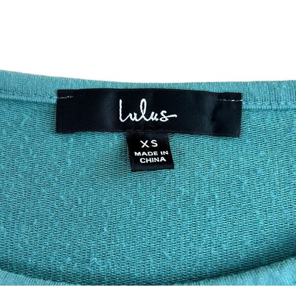 Lulu's Sage Green Crop Top Sz XS Oversized 3/4 Sleeve Loose Blouse - Picture 2 of 5